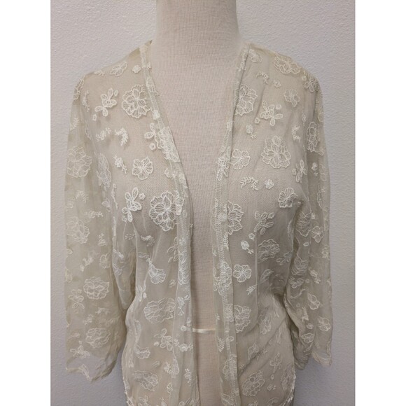Amber Shu White Floral Lace Fringe Open Top sz L Western Romantic Fairy Bridal - Picture 2 of 11